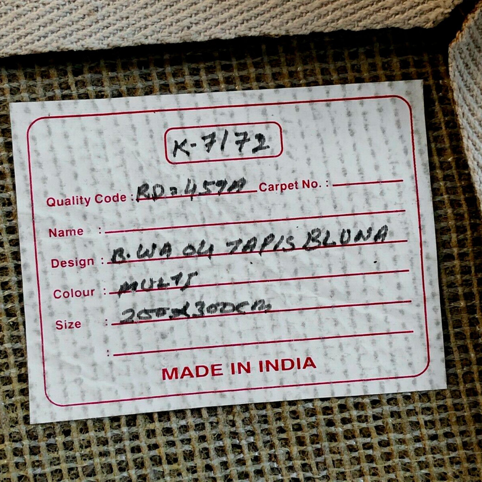 Tapis cinétique « Bluna » de Kenzo, c.1980 – étiquette d’origine, « B.WA 04 Tapis Bluna », 200 × 300 cm – Galerie 90