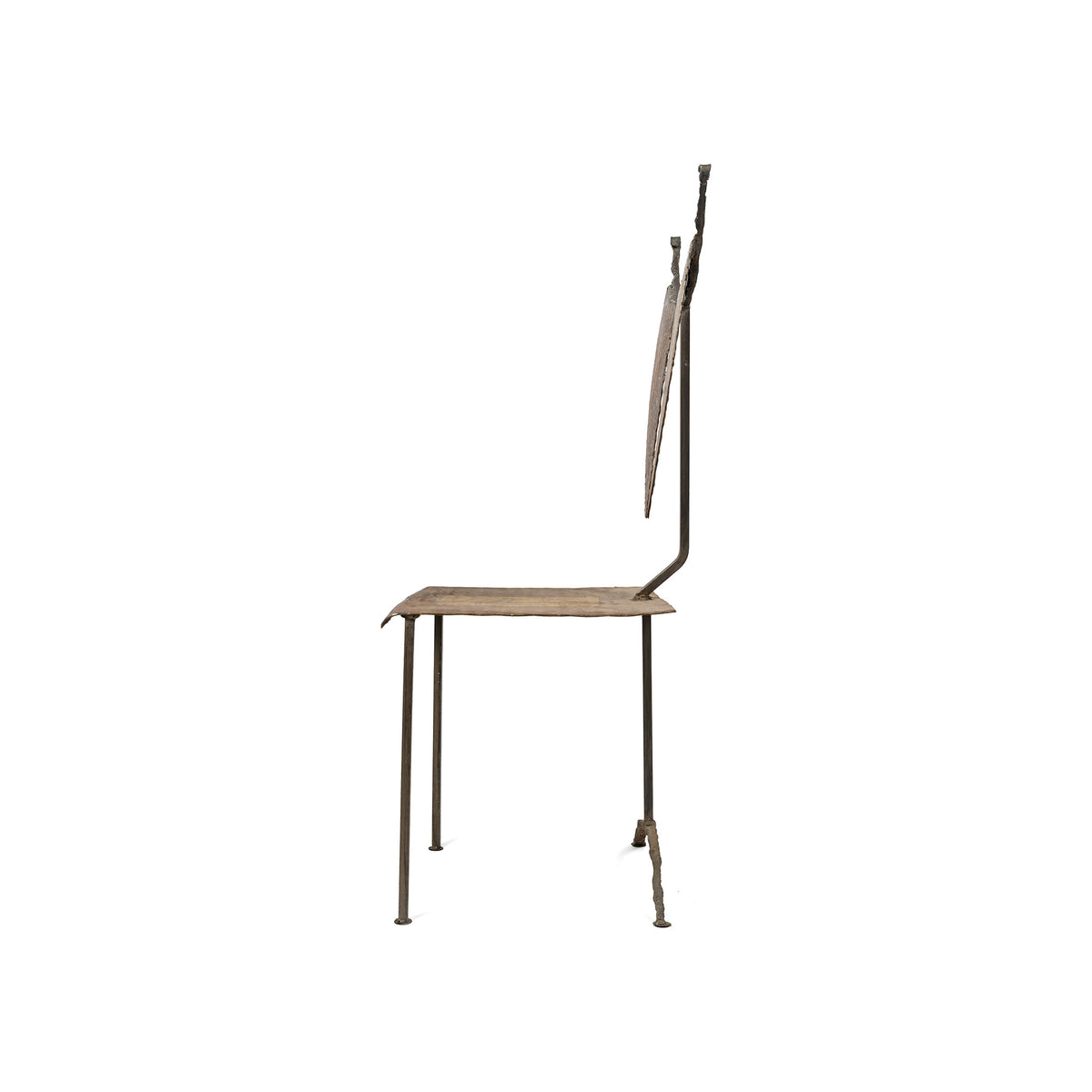 Chaise sculpture de Jean-Jacques Argueyrolles, fer forgé doré à la feuille — profil