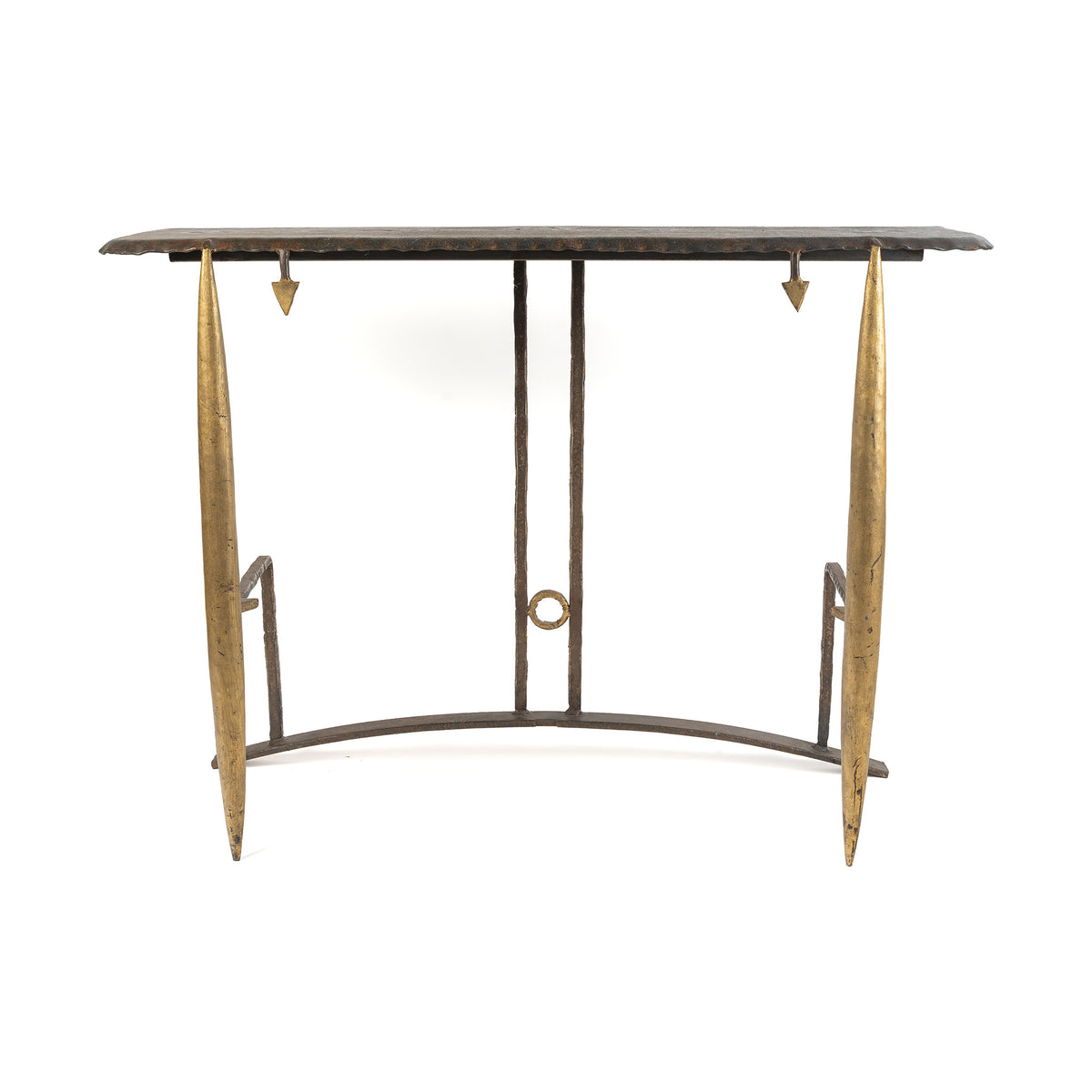 Console de Jean-Jacques Argueyrolles, fer forgé doré à la feuille — vue de face