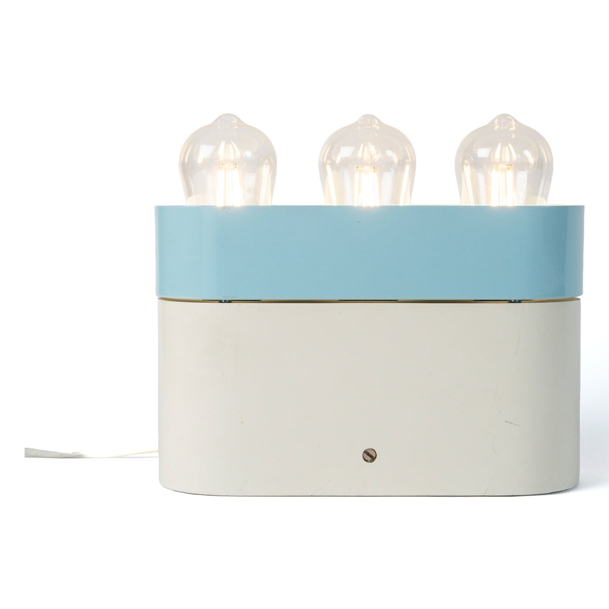 Lampe de table dite transistor, Italie, 1980, bois et métal laqués — vue de face, allumée