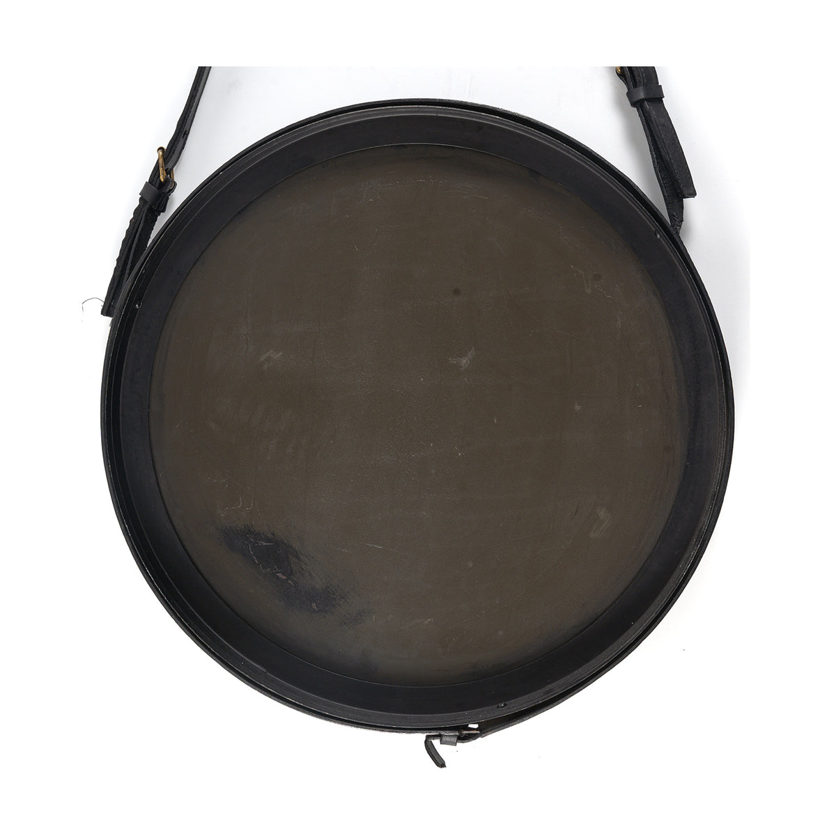 Miroir à sangle de cuir attribué à Jacques Adnet, France, années 1950 — revers