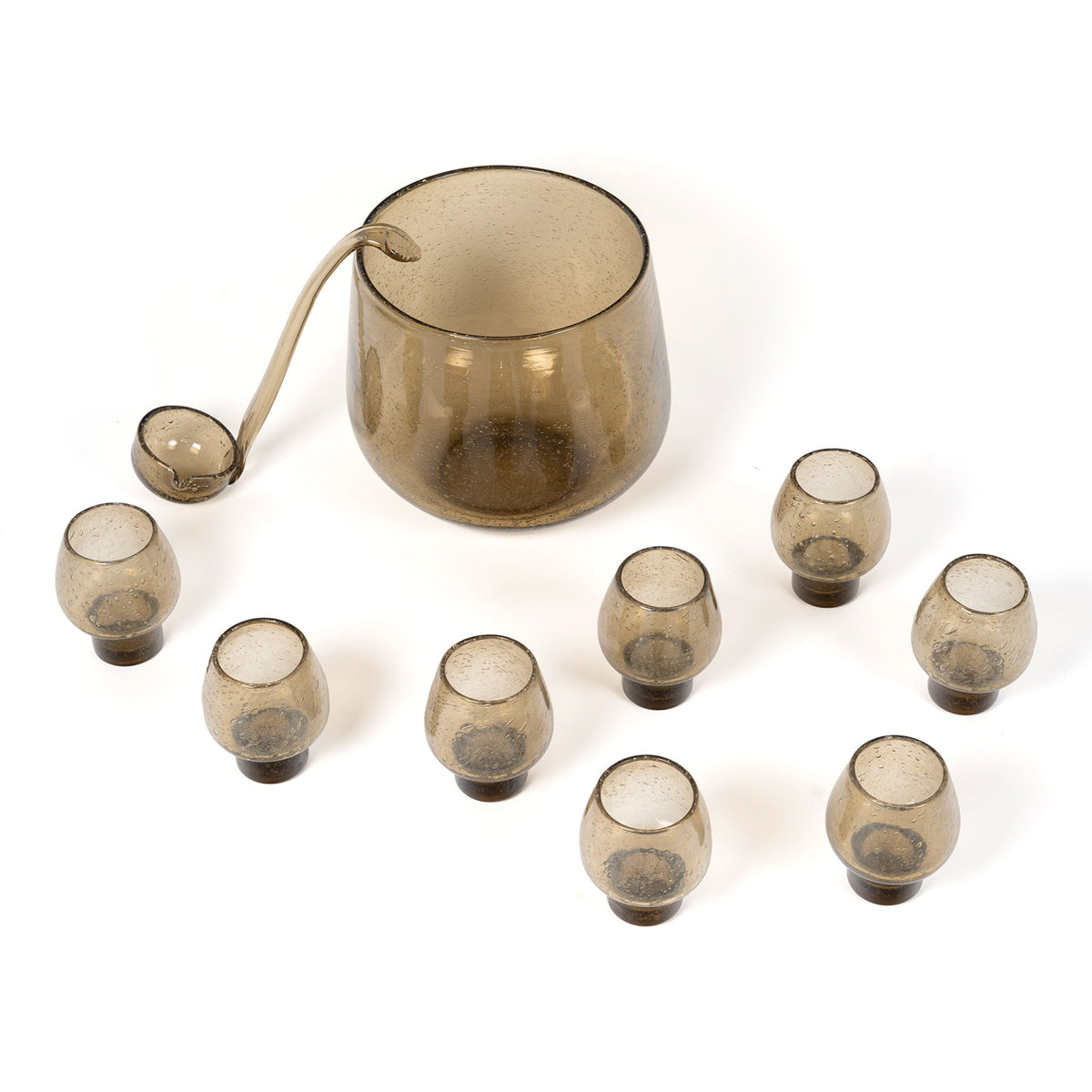 Service à orangeade en verre bullé de la Verrerie de Biot, c.1970 – ensemble complet vu de dessus – Galerie 90