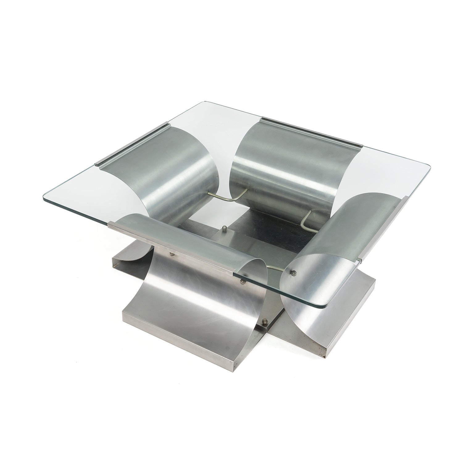 Table basse de François Monnet pour Kappa, 1970 – trois-quarts, plateau et piètement – Galerie 90