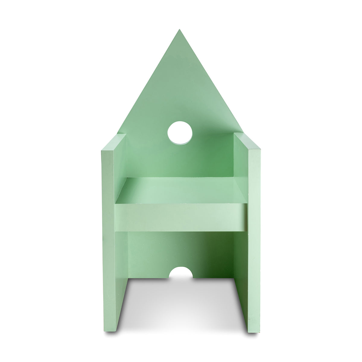 Chaise Vescovina de Lanfranco Benvenuti pour Meccani, 1985, frêne teinté vert — vue de face, dossier en pignon